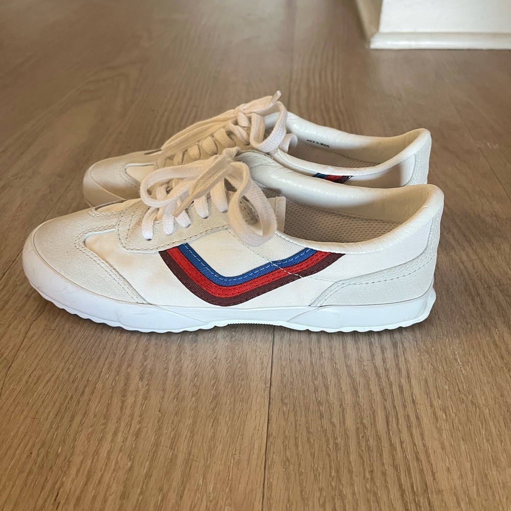 Tory Burch Stripe Logo White Leather Sneakers Women’s 6 Shoes